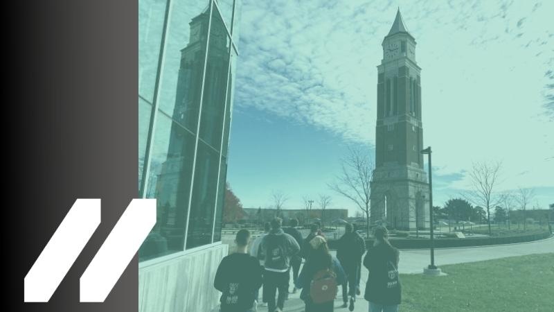 Image of high school students on a walking tour of a college campus