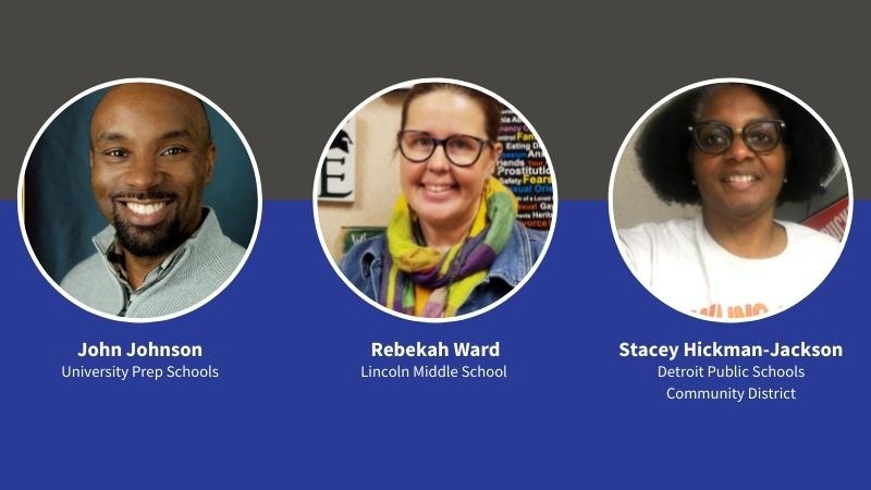 Headshots of School Counselor Fellows John Johnson, Rebekah Ward, and Stacey Hickman-Jackson