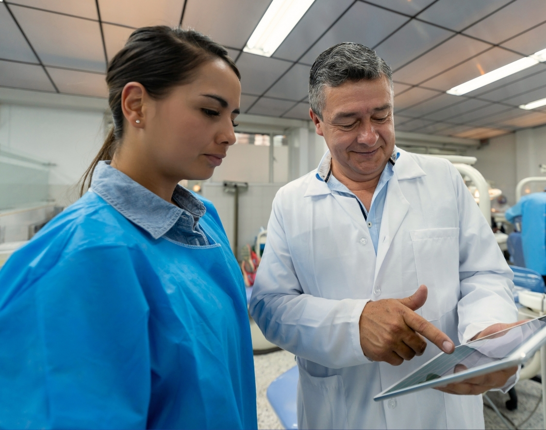 A doctor talking to a med student