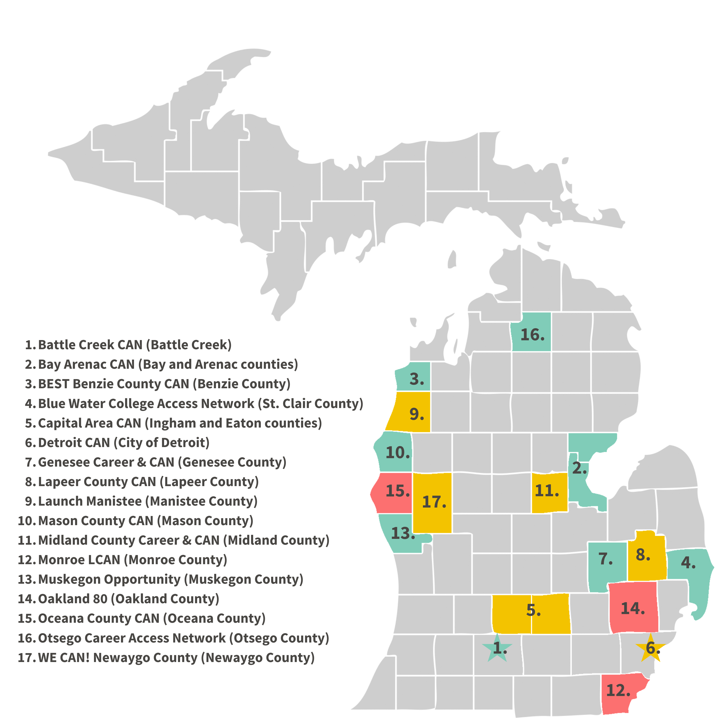 Map of LCANs in Michigan