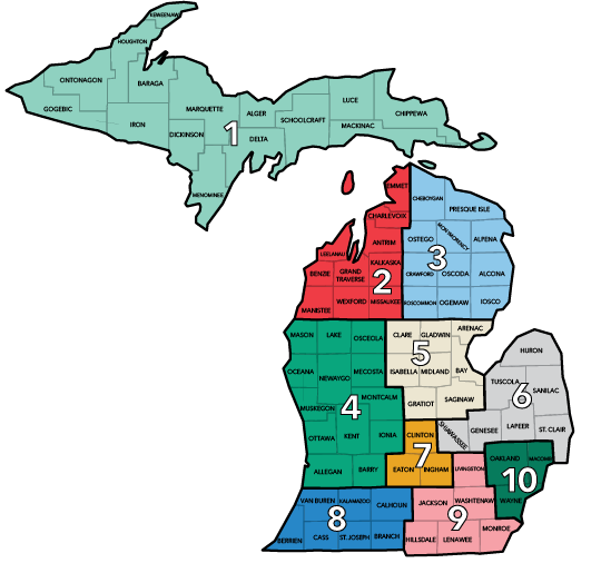 A map of Michigan's Prosperity Regions